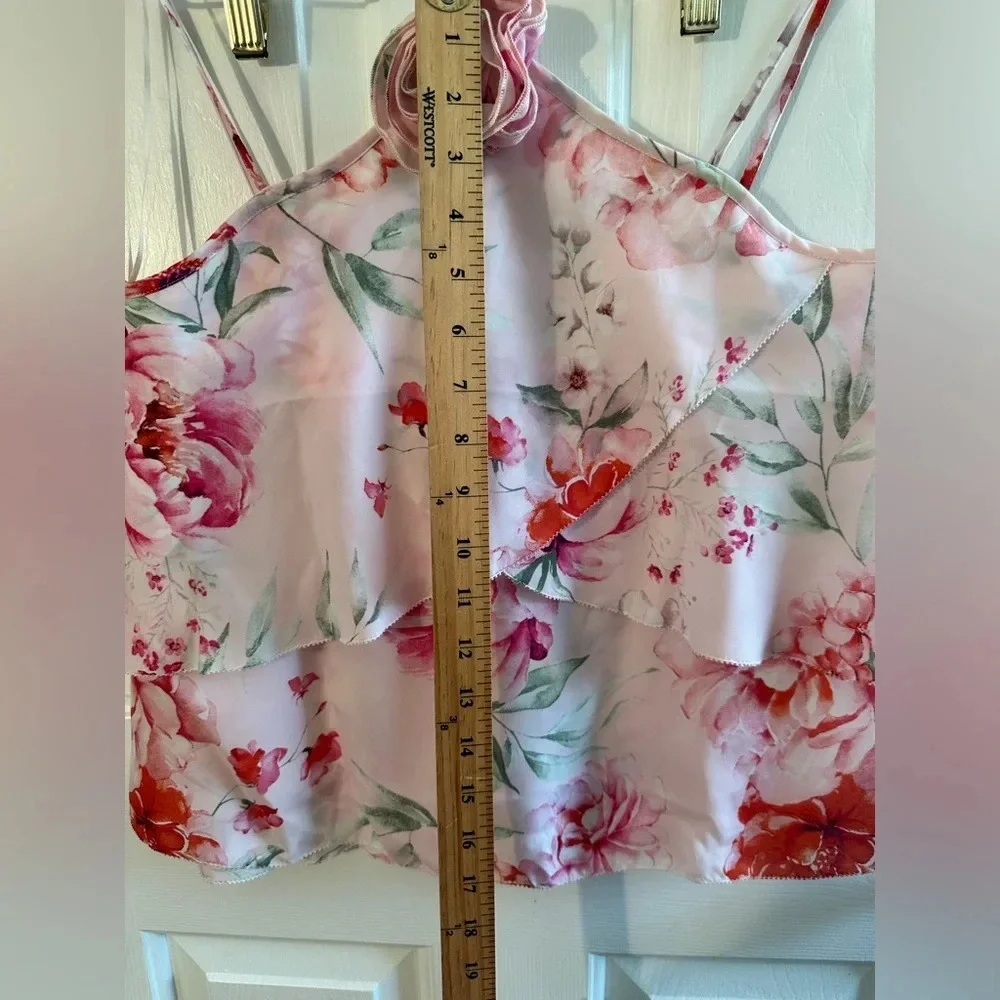 NWT CUPCAKES and CASHMERE Rose Embellished Blouse SMALL Pink Red Tiered S Neck - Picture 13 of 16